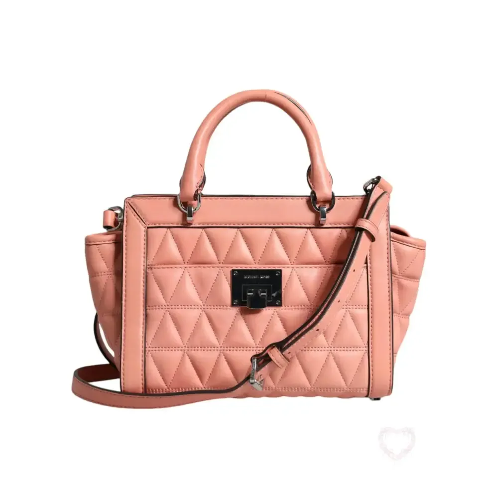 Michael Kors Peach Quilted Leather Logo Crossbody VIVIANNE Messenger Bag
