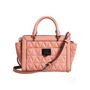 Michael Kors Peach Quilted Leather Logo Crossbody VIVIANNE Messenger Bag