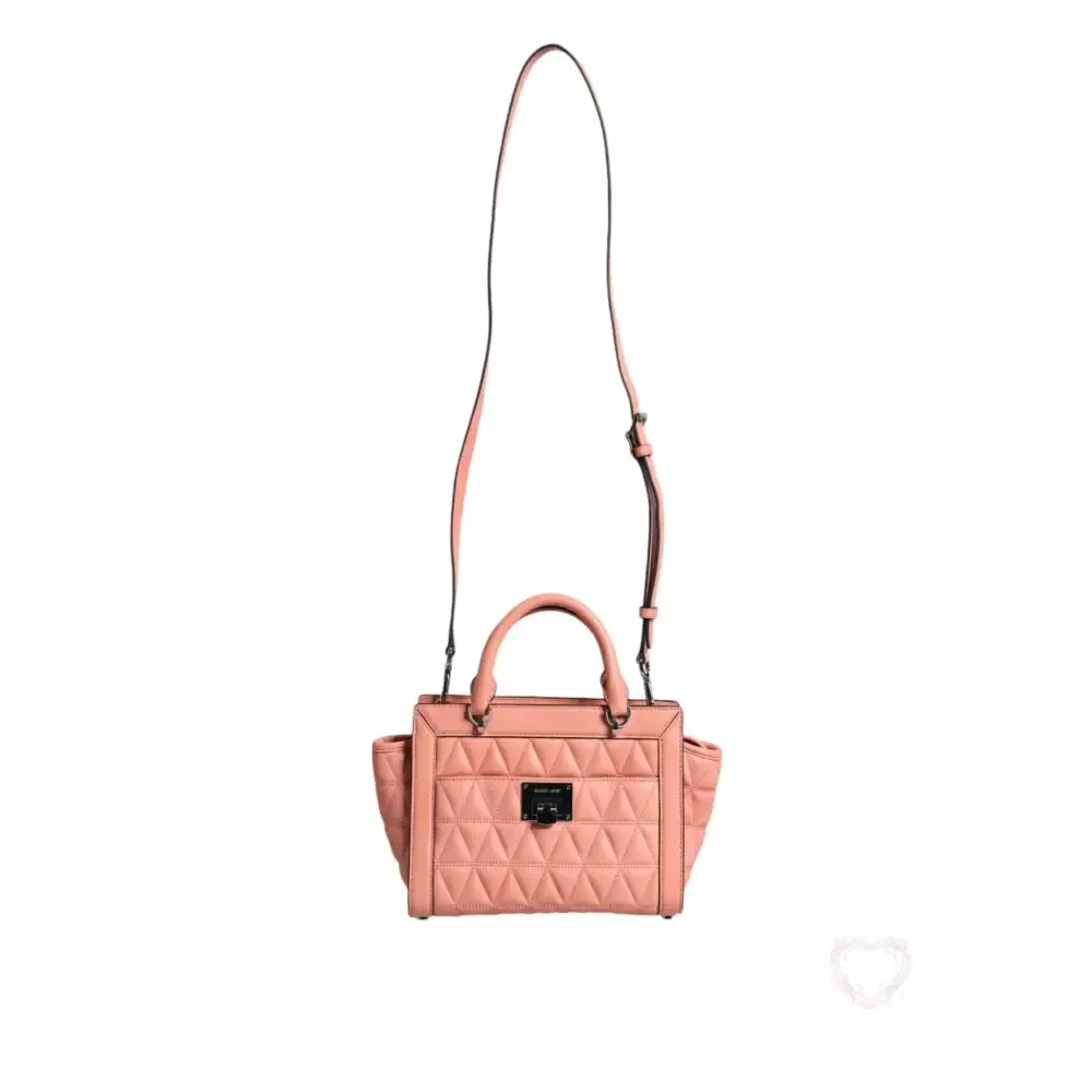 Michael Kors Peach Quilted Leather Logo Crossbody VIVIANNE Messenger Bag