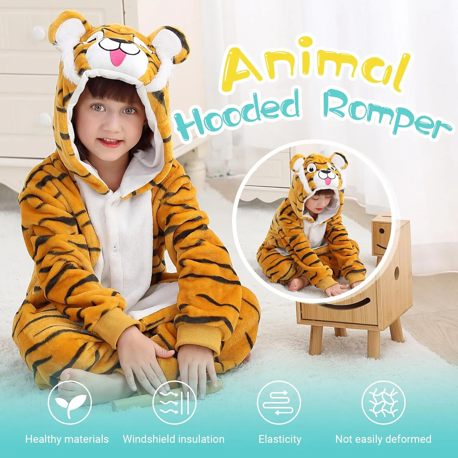 MICHLEY Animal Hooded Romper Kids Flannel Halloween Cosplay Pajamas Costume 3-12T for Autumn Winter