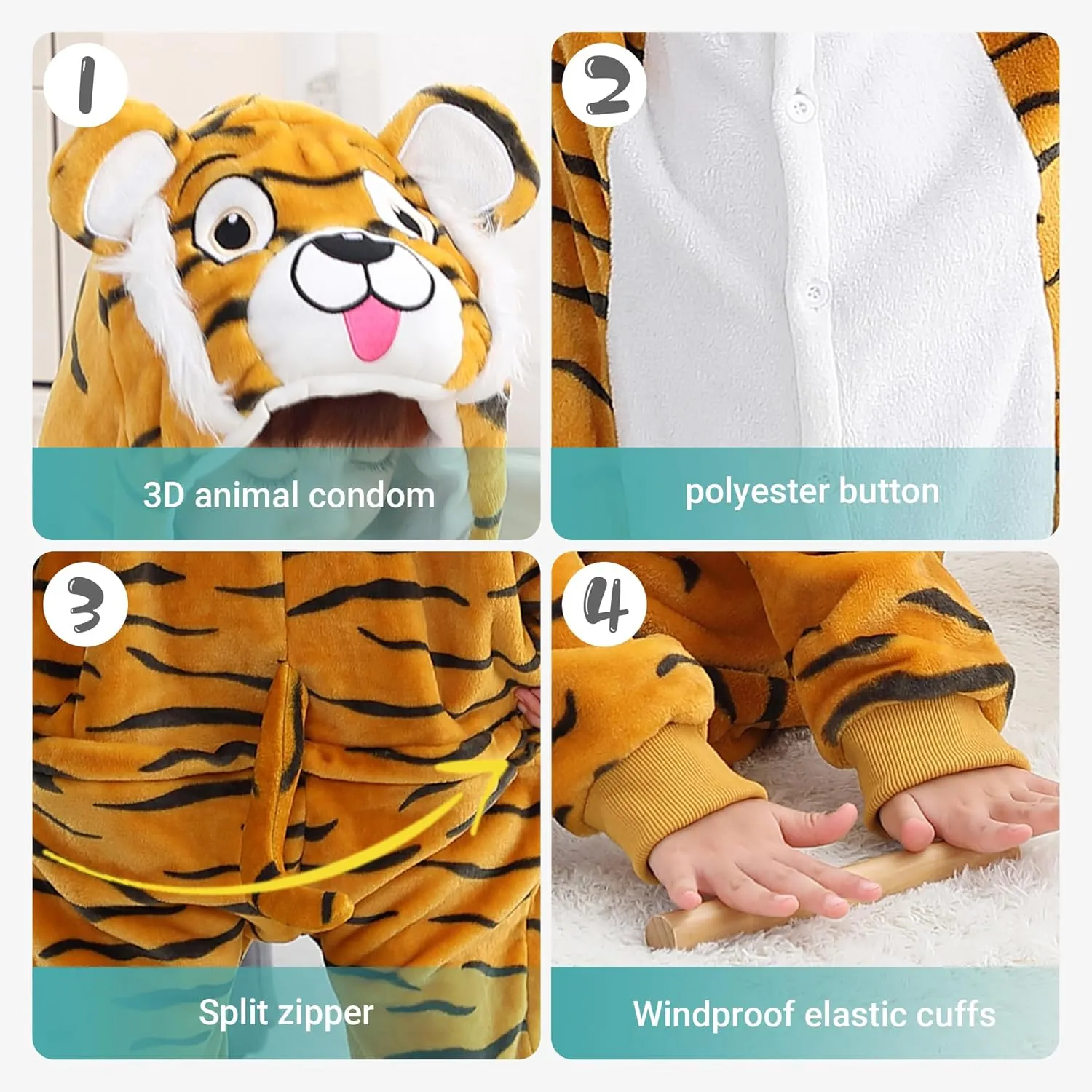 MICHLEY Animal Hooded Romper Kids Flannel Halloween Cosplay Pajamas Costume 3-12T for Autumn Winter