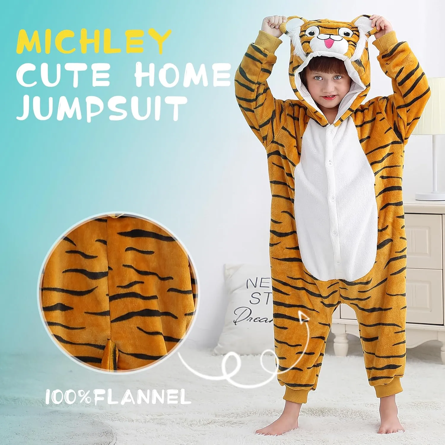 MICHLEY Animal Hooded Romper Kids Flannel Halloween Cosplay Pajamas Costume 3-12T for Autumn Winter