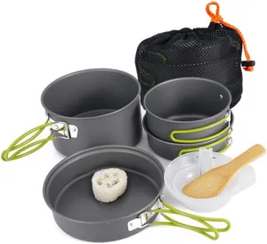 Mikikit 1set Portable Picnic Cooking Nonstick Camping Cookware for Outdoor Cooking Includes Frying Pans Bowls Spoon and Spatula for Hiking and Fishing Trips Black
