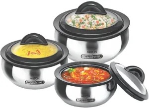 Milton Clarion Jr Stainless Steel Gift Set Casserole with Glass Lid, Set of 3,Steelplain