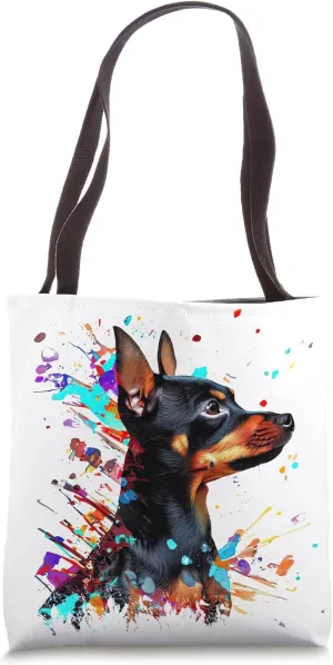Miniature Pinscher Art Splashes Paint, Colorful Dog Tote Bag