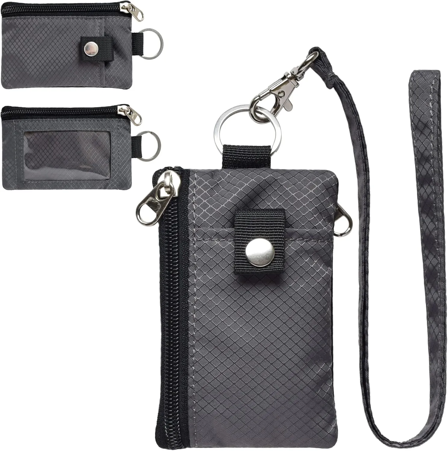 Minimalist RFID Blocking Small Wallet with ID Window,WaterResistant Zip Id Case Wallet with Lanyard Keychain for Cards,Cash,Travel,Women,Men (GreenOnion DarkGreen)