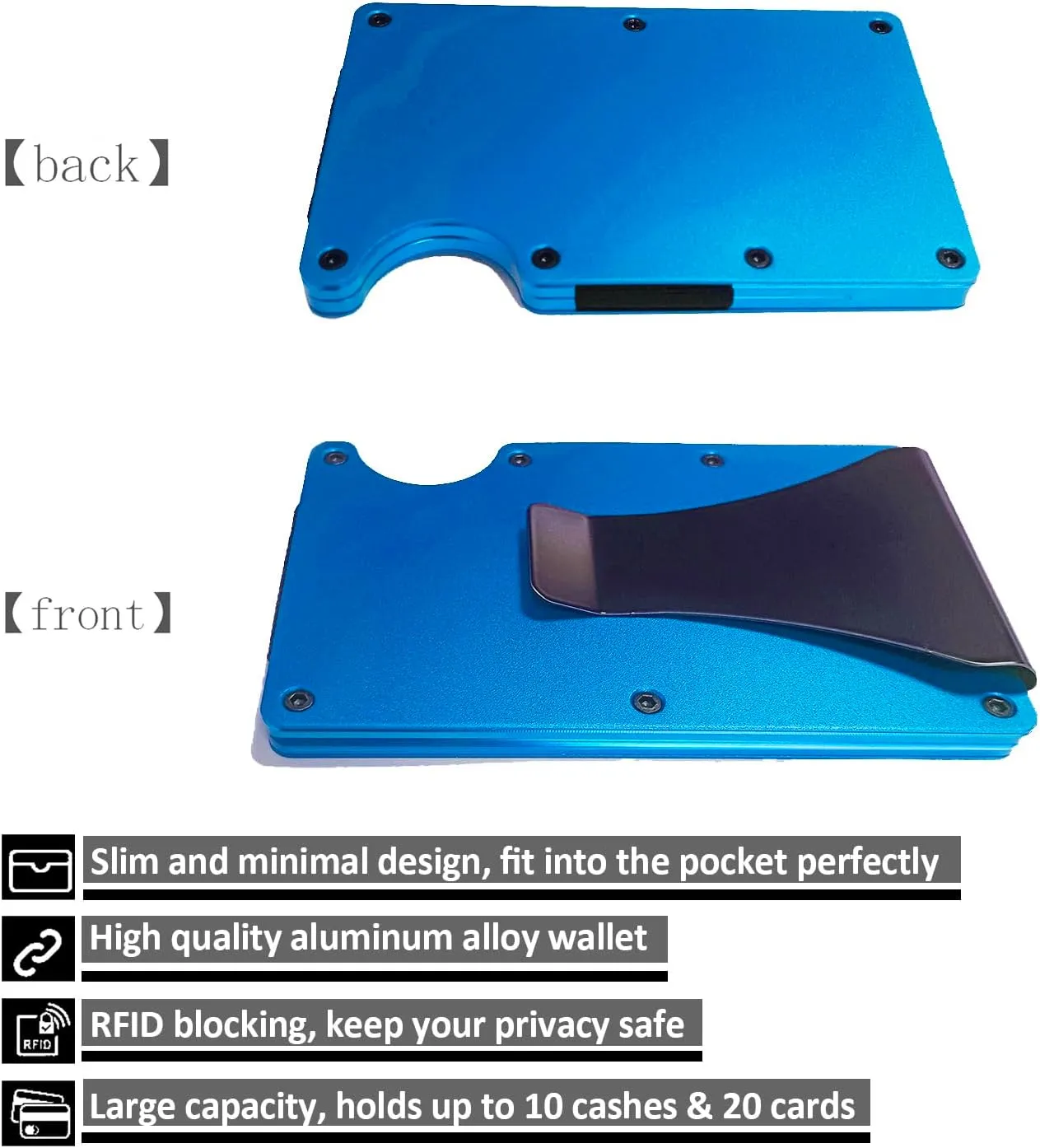 Minimalist Wallet for Men, Slim Aluminum Metal Pocket Wallet with Money Clip, Blocks RFID Scanners ID Card Holder(Navy Blue)