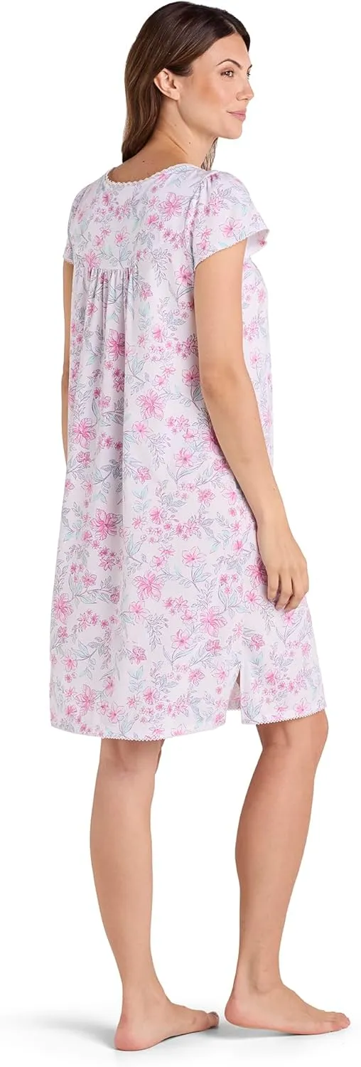 Miss Elaine Women's Nightgown, Silky Fitted Long Gown, Vintage Style, Silkyknit Fabric