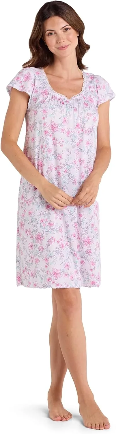 Miss Elaine Women's Nightgown, Silky Fitted Long Gown, Vintage Style, Silkyknit Fabric