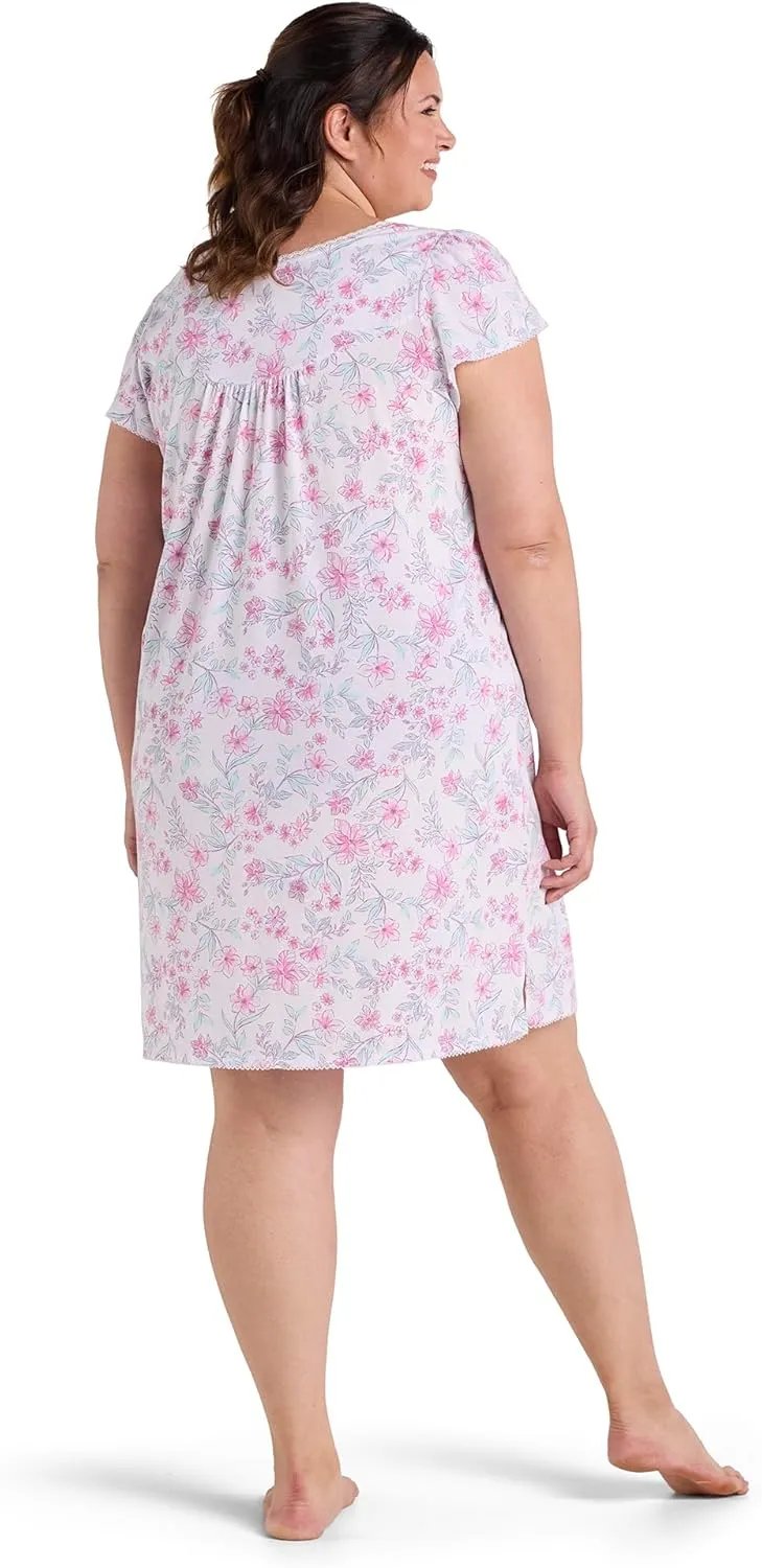 Miss Elaine Women's Nightgown, Silky Fitted Long Gown, Vintage Style, Silkyknit Fabric
