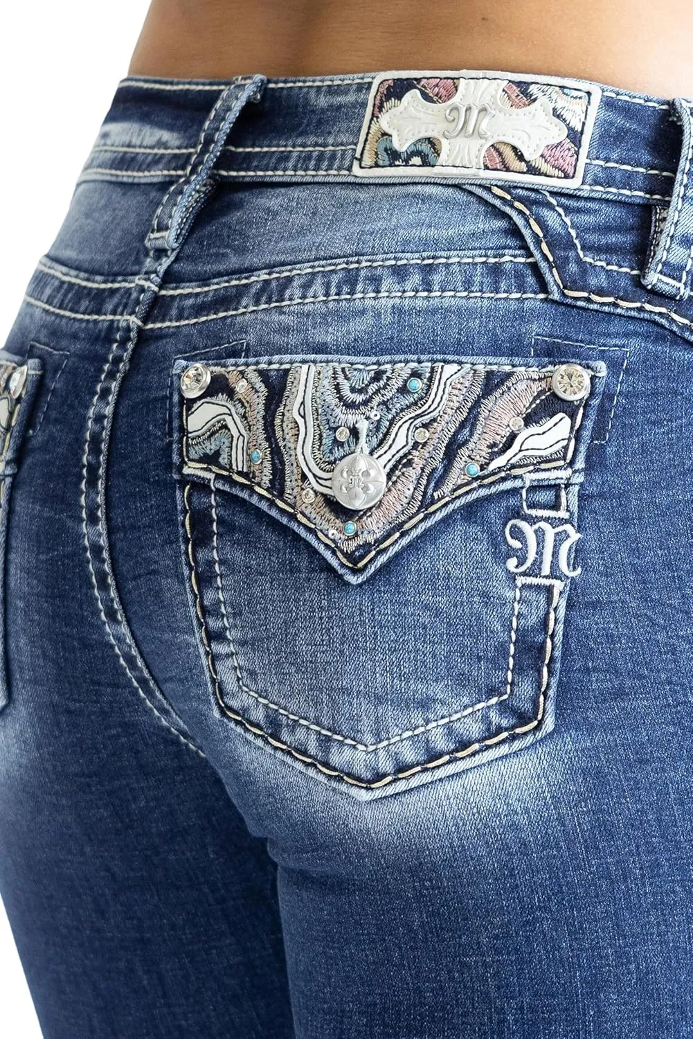 Miss Me Women's Abstract Stitch Mid-Rise Bootcut Jeans