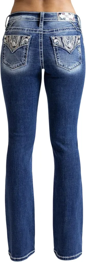 Miss Me Women's Abstract Stitch Mid-Rise Bootcut Jeans