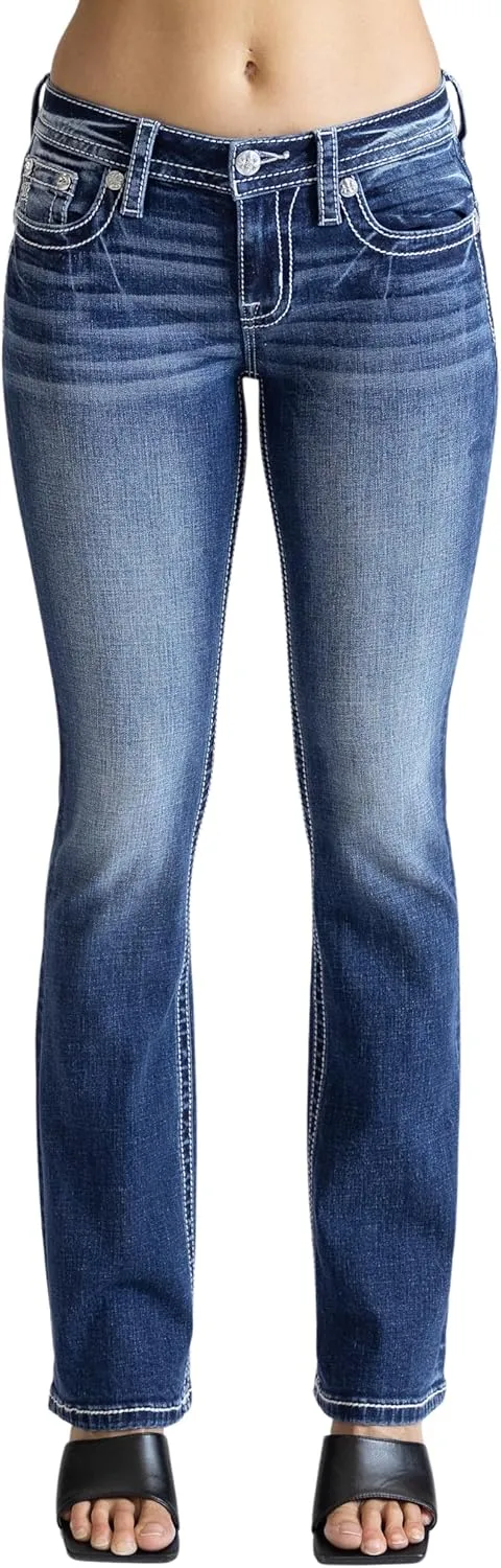 Miss Me Women's Abstract Stitch Mid-Rise Bootcut Jeans