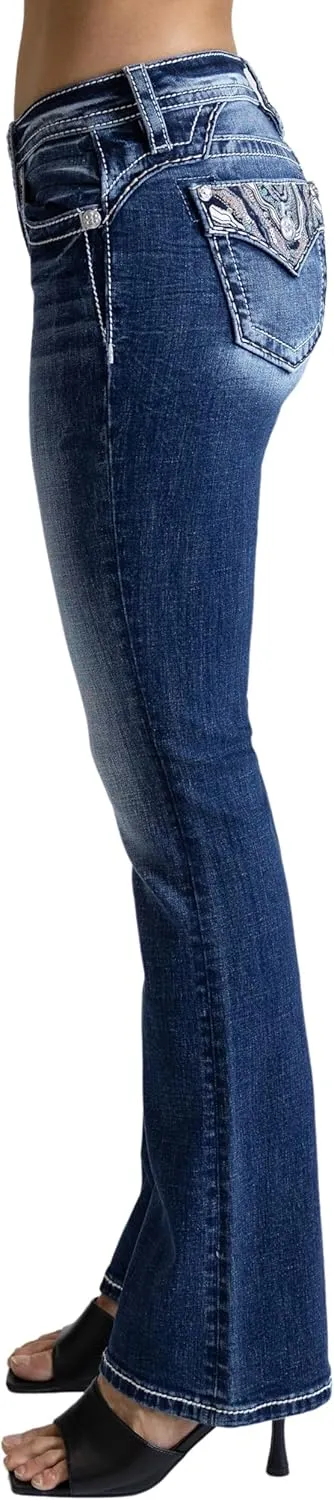 Miss Me Women's Abstract Stitch Mid-Rise Bootcut Jeans
