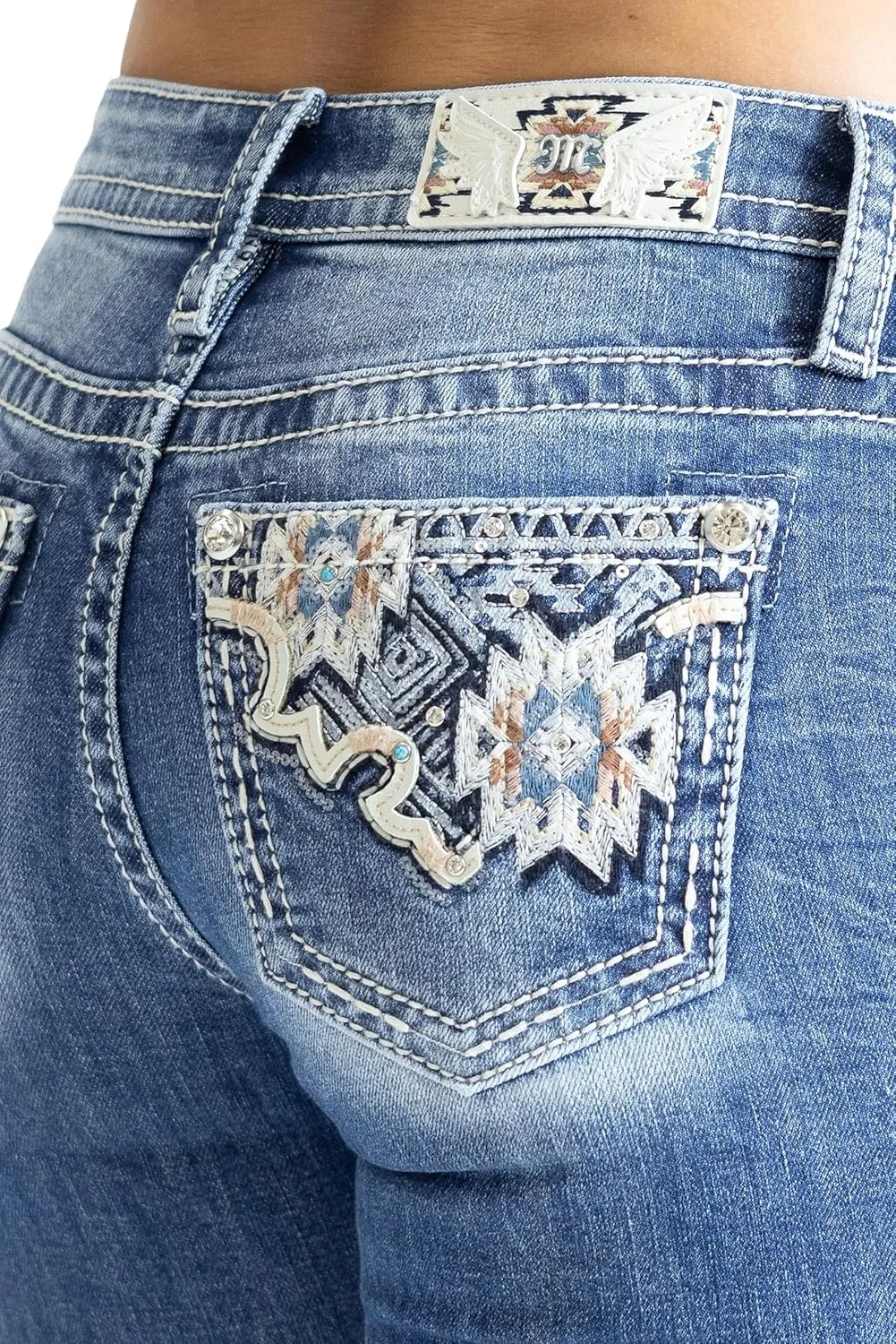 Miss Me Women's Aztec Print Mid-Rise Straight Jeans