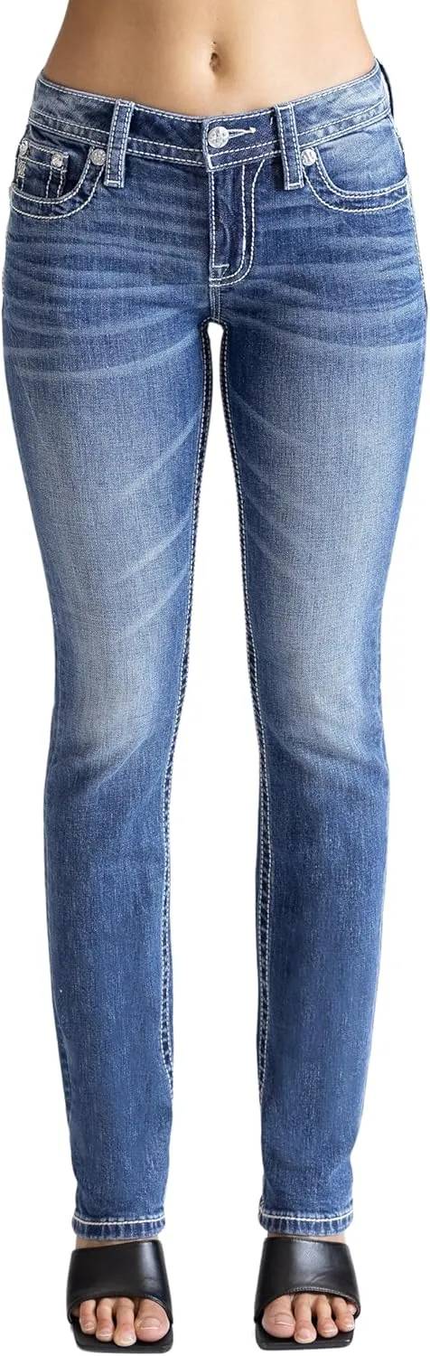 Miss Me Women's Aztec Print Mid-Rise Straight Jeans