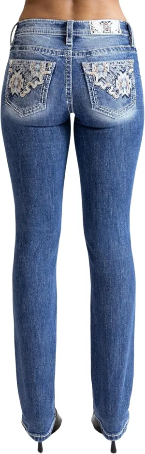 Miss Me Women's Aztec Print Mid-Rise Straight Jeans
