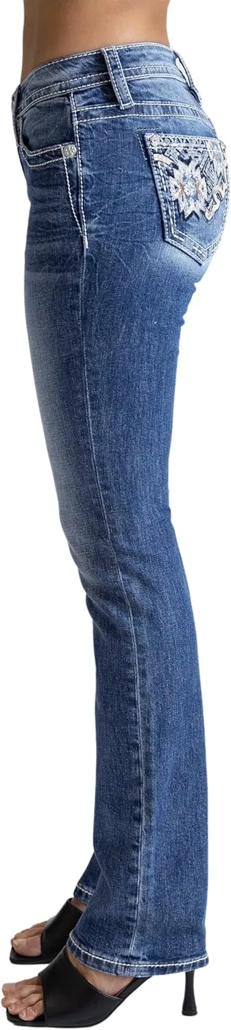 Miss Me Women's Aztec Print Mid-Rise Straight Jeans