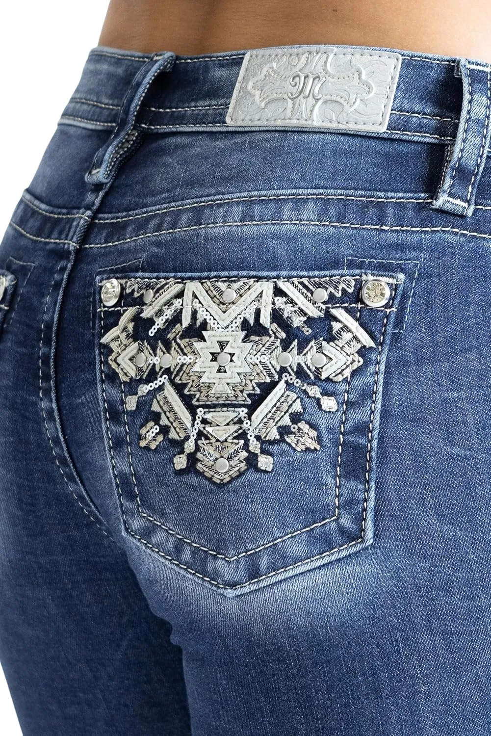 Miss Me Women's Aztec Stitch Mid-Rise Bootcut Jeans