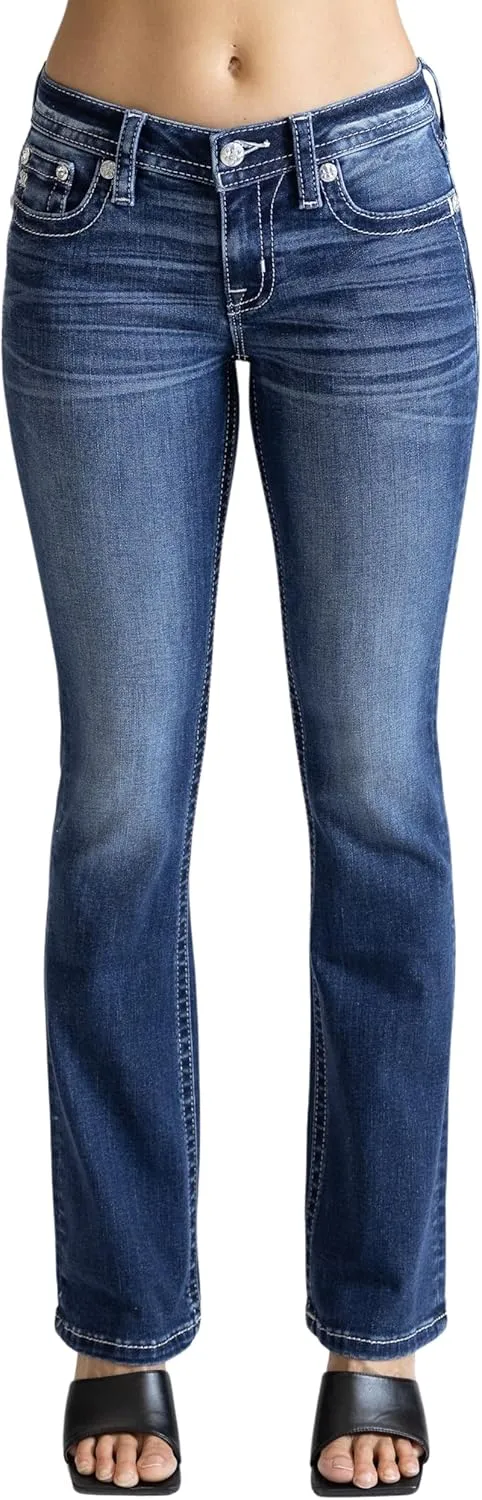 Miss Me Women's Aztec Stitch Mid-Rise Bootcut Jeans