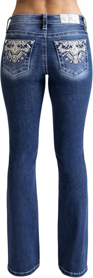 Miss Me Women's Aztec Stitch Mid-Rise Bootcut Jeans