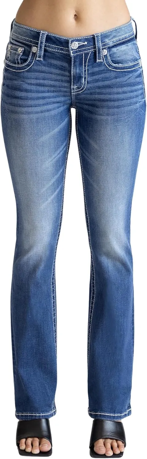 Miss Me Women's Paisley Print Fleur De Lis Mid-Rise Bootcut Jeans