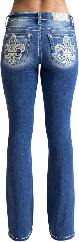 Miss Me Women's Paisley Print Fleur De Lis Mid-Rise Bootcut Jeans
