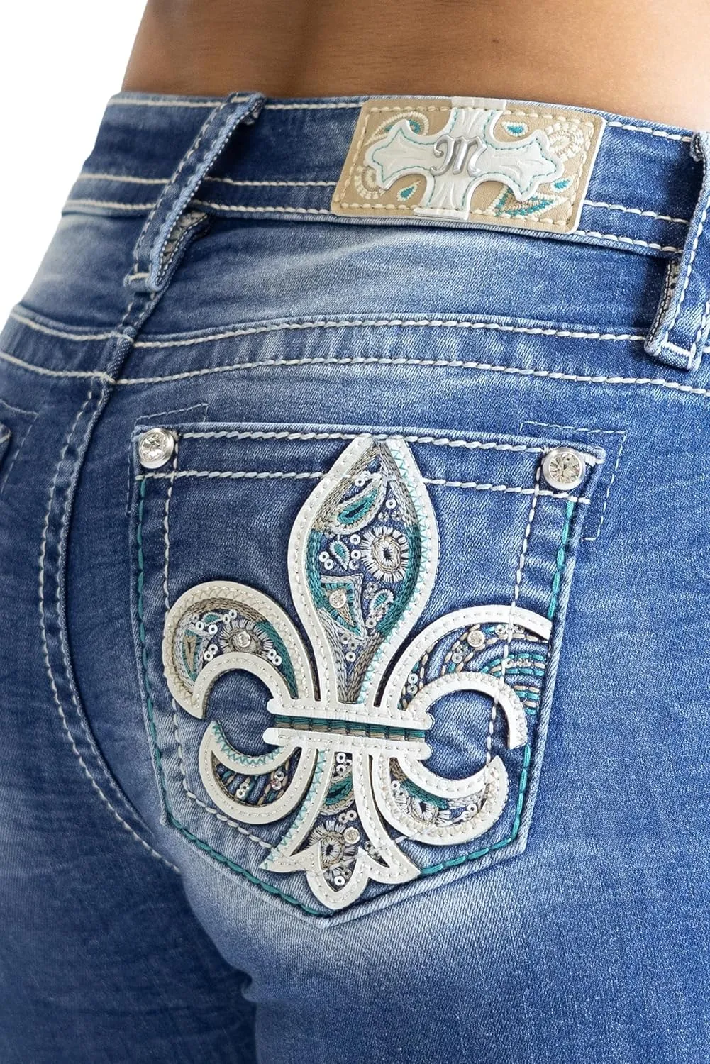 Miss Me Women's Paisley Print Fleur De Lis Mid-Rise Bootcut Jeans