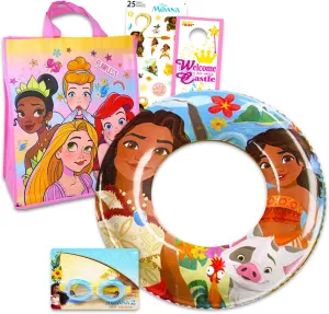 Moana Pool Toys Set for Kids - Disney Gift Bundle with Inflatable Swim Ring, Goggles, Tote Bag, Stickers, and More | Moana Beach Toys for Kids, Girls