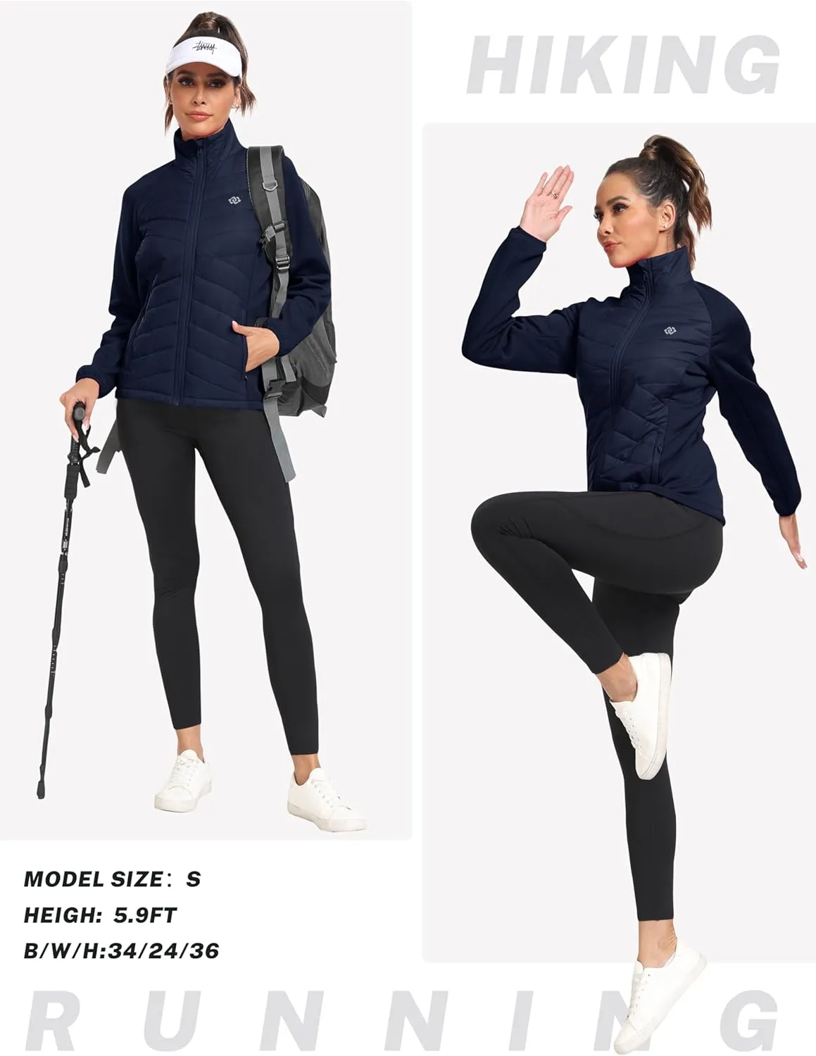 MoFiz Womens Lightweight Insulated Hiking Jacket Fleece Lined Thermal Hybrid Softshell Full Zip Winter Fall Running Coat
