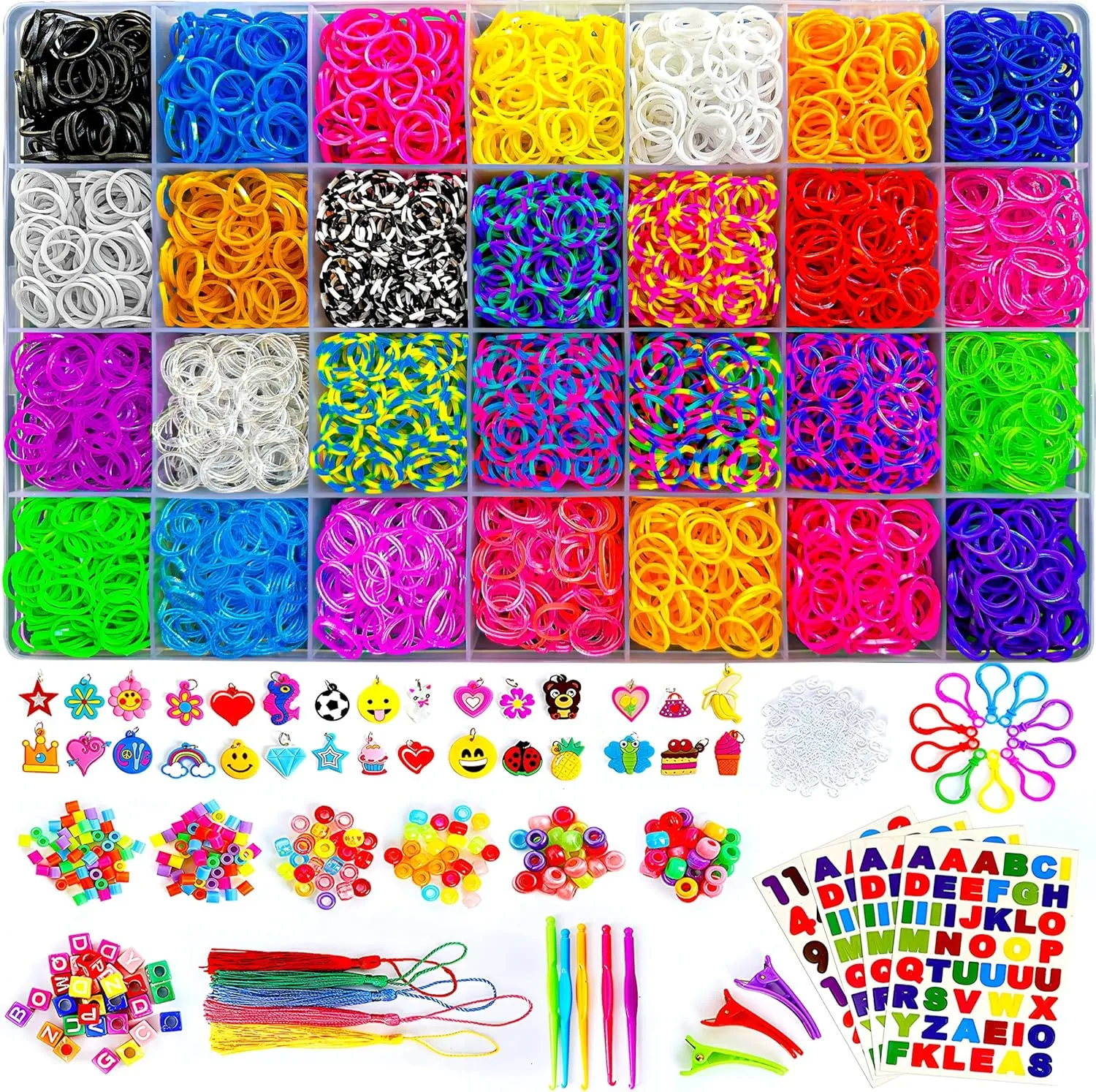 Momo's Den Rubber Band Bracelet Kit Rainbow Color Bands Bracelet Making kit Rubber Band 12100  Loom Bracelet Kit, Big Giftable Case with Premium Quality Accessories, 28 Colors Refill Kit Boy & Girl