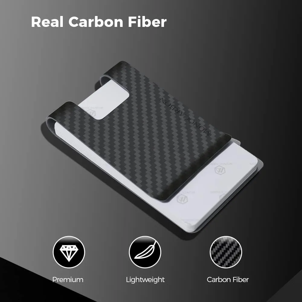 MONOCARBON 2in1 Carbon Fiber Money&Credit Card Clip,RFID Blocking Wide Credit Card&Cash Holder for Men Front Pocket