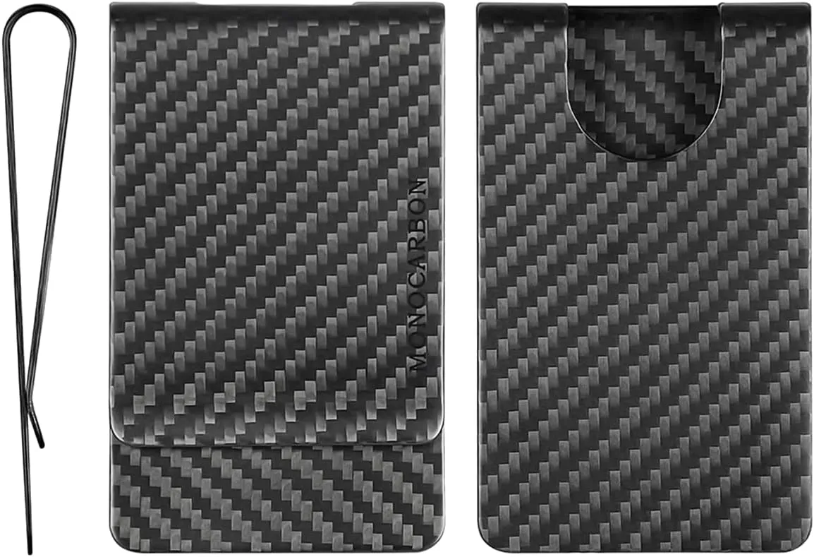 MONOCARBON 2in1 Carbon Fiber Money&Credit Card Clip,RFID Blocking Wide Credit Card&Cash Holder for Men Front Pocket