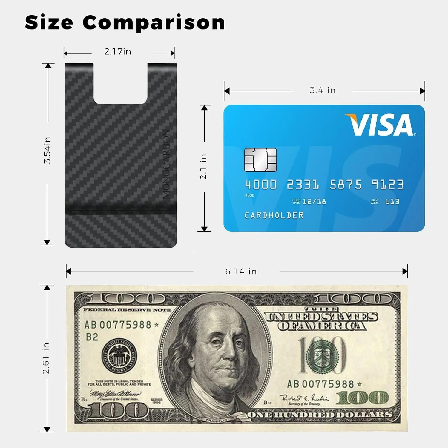 MONOCARBON 2in1 Carbon Fiber Money&Credit Card Clip,RFID Blocking Wide Credit Card&Cash Holder for Men Front Pocket