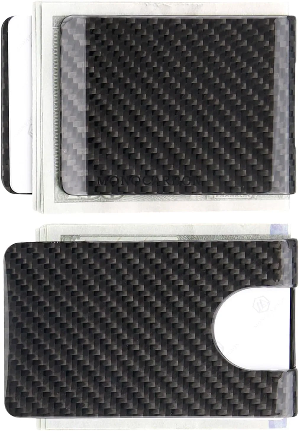 MONOCARBON 2in1 Carbon Fiber Money&Credit Card Clip,RFID Blocking Wide Credit Card&Cash Holder for Men Front Pocket