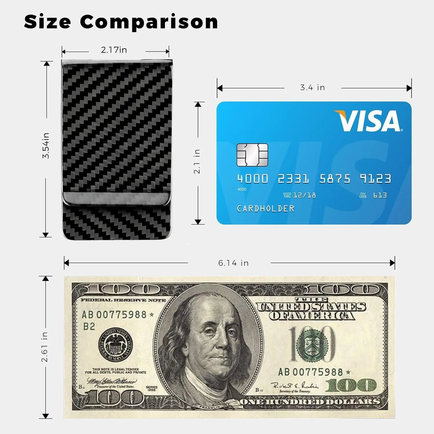 MONOCARBON 2in1 Carbon Fiber Money&Credit Card Clip,RFID Blocking Wide Credit Card&Cash Holder for Men Front Pocket