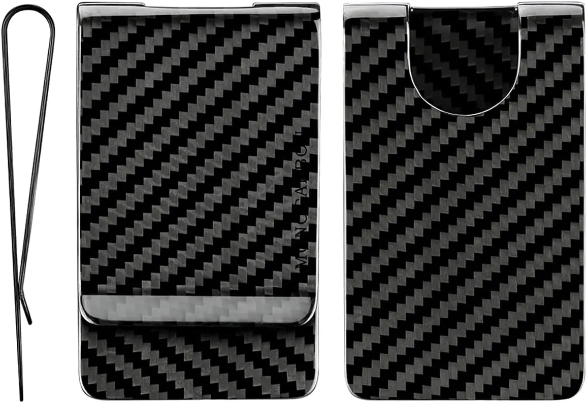 MONOCARBON 2in1 Carbon Fiber Money&Credit Card Clip,RFID Blocking Wide Credit Card&Cash Holder for Men Front Pocket
