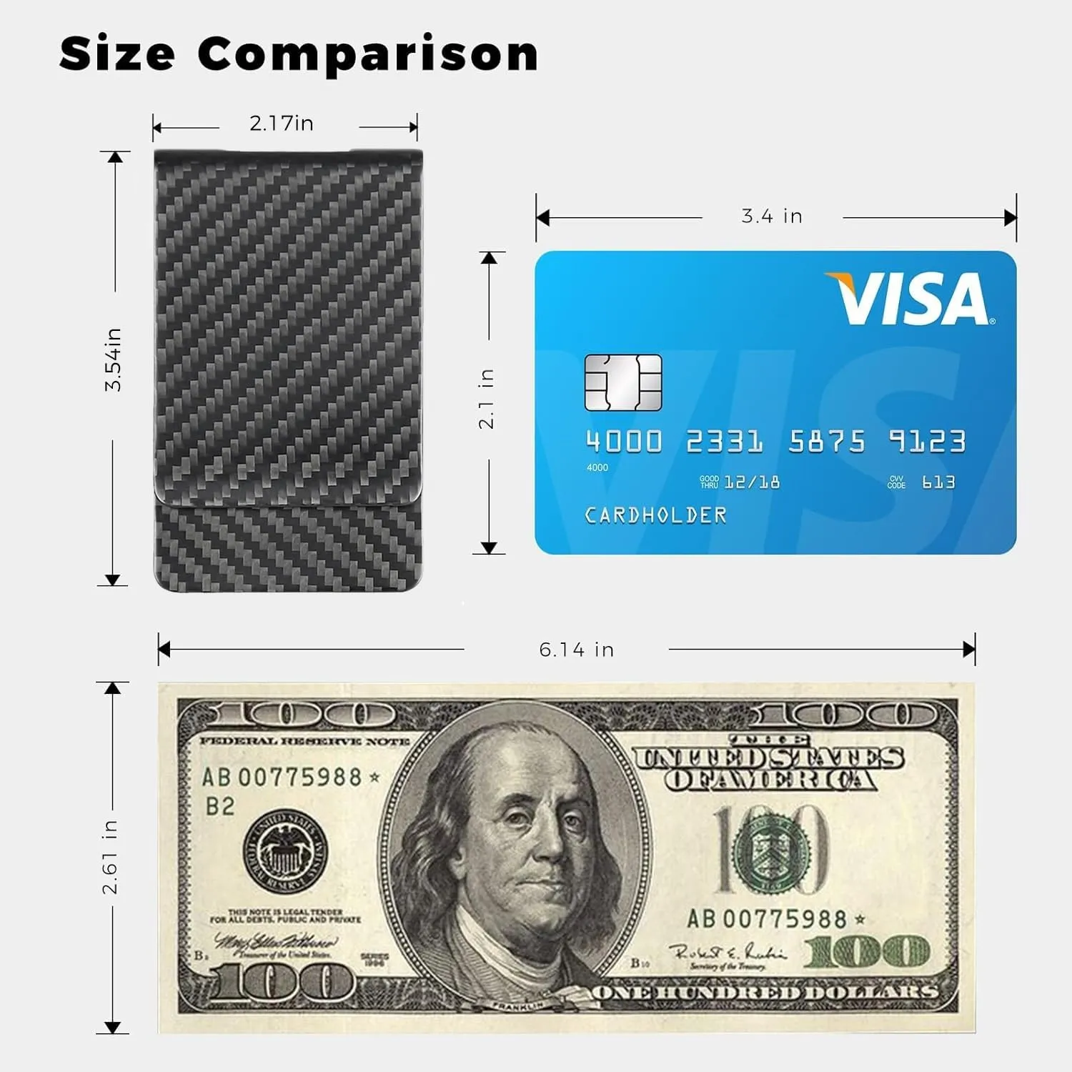 MONOCARBON 2in1 Carbon Fiber Money&Credit Card Clip,RFID Blocking Wide Credit Card&Cash Holder for Men Front Pocket