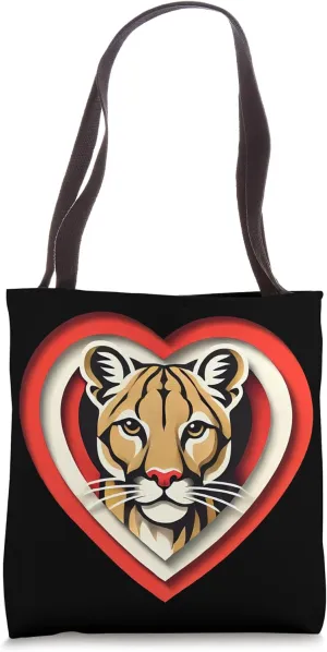 Mountain Lion Lover Cute Animal Wildlife Red Cougar Heart Tote Bag
