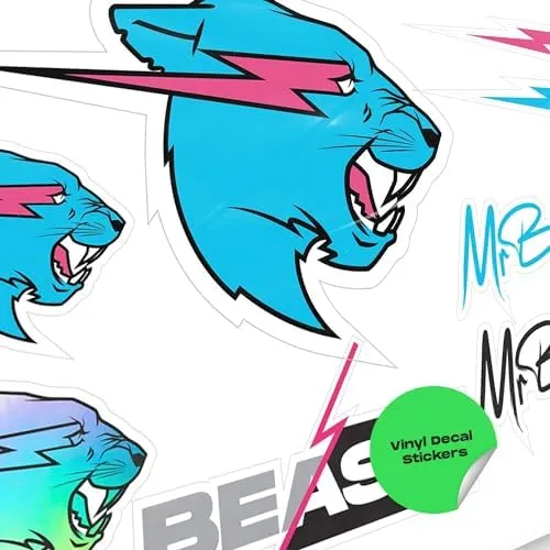 MrBeast Original Vinyl Stickers Pack, 8 Assorted Aesthetic Stickers with Shiny Hologram, Individual Stickers, Waterproof Sticker Decal, Teen Boy Gifts