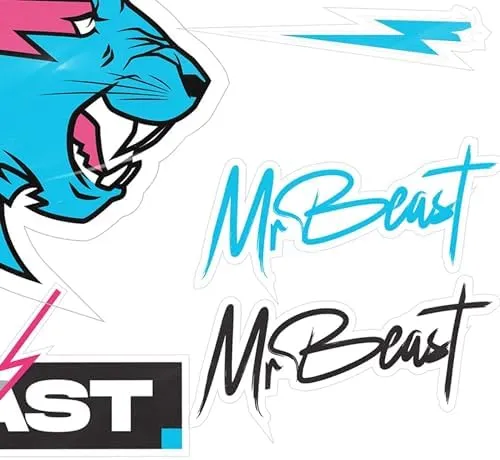 MrBeast Original Vinyl Stickers Pack, 8 Assorted Aesthetic Stickers with Shiny Hologram, Individual Stickers, Waterproof Sticker Decal, Teen Boy Gifts