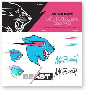 MrBeast Original Vinyl Stickers Pack, 8 Assorted Aesthetic Stickers with Shiny Hologram, Individual Stickers, Waterproof Sticker Decal, Teen Boy Gifts