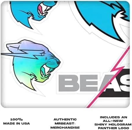 MrBeast Original Vinyl Stickers Pack, 8 Assorted Aesthetic Stickers with Shiny Hologram, Individual Stickers, Waterproof Sticker Decal, Teen Boy Gifts