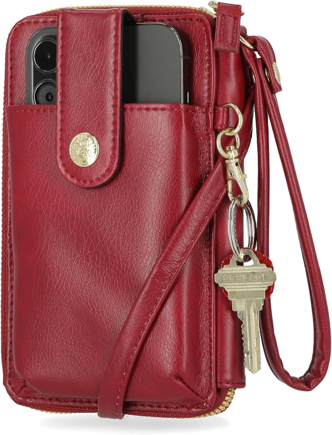 Mundi Jacqui RFID Blocking Crossbody Wallet Bag for Women, Compact Travel Size Cell Phone Holder Purse Vegan Leather, Red