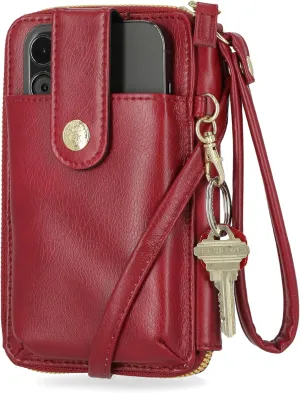 Mundi Jacqui RFID Blocking Crossbody Wallet Bag for Women, Compact Travel Size Cell Phone Holder Purse Vegan Leather, Red