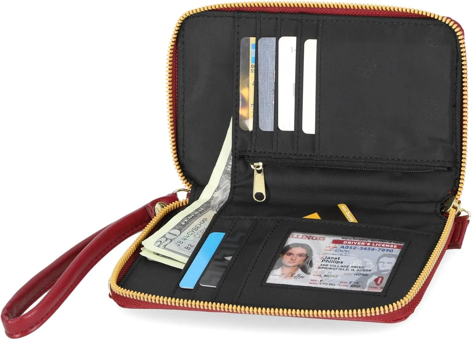 Mundi Jacqui RFID Blocking Crossbody Wallet Bag for Women, Compact Travel Size Cell Phone Holder Purse Vegan Leather, Red