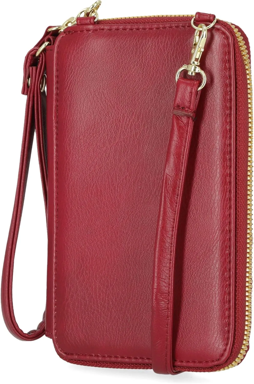 Mundi Jacqui RFID Blocking Crossbody Wallet Bag for Women, Compact Travel Size Cell Phone Holder Purse Vegan Leather, Red