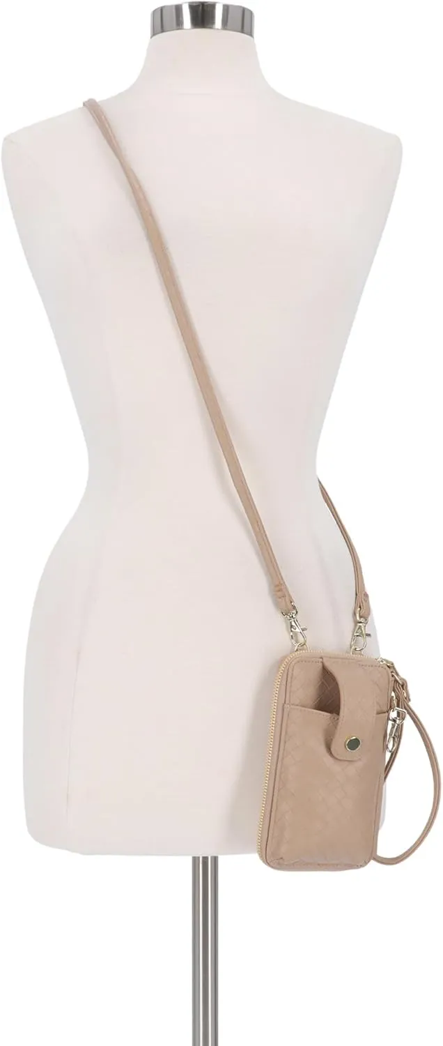 Mundi Jacqui RFID Crossbody Wallet for Women, Vegan Leather Small Travel Handbag with Phone Holder, Compact Organizer with Card Slots and Adjustable Strap, Vacation Purse in Taupe