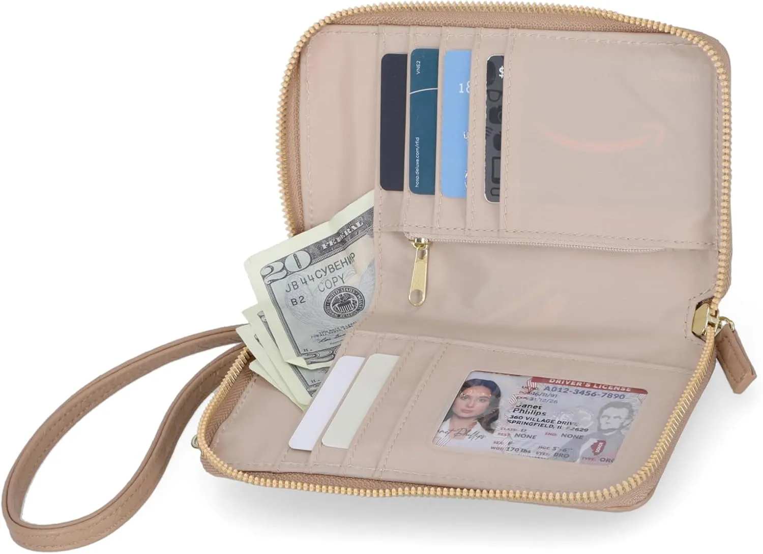 Mundi Jacqui RFID Crossbody Wallet for Women, Vegan Leather Small Travel Handbag with Phone Holder, Compact Organizer with Card Slots and Adjustable Strap, Vacation Purse in Taupe