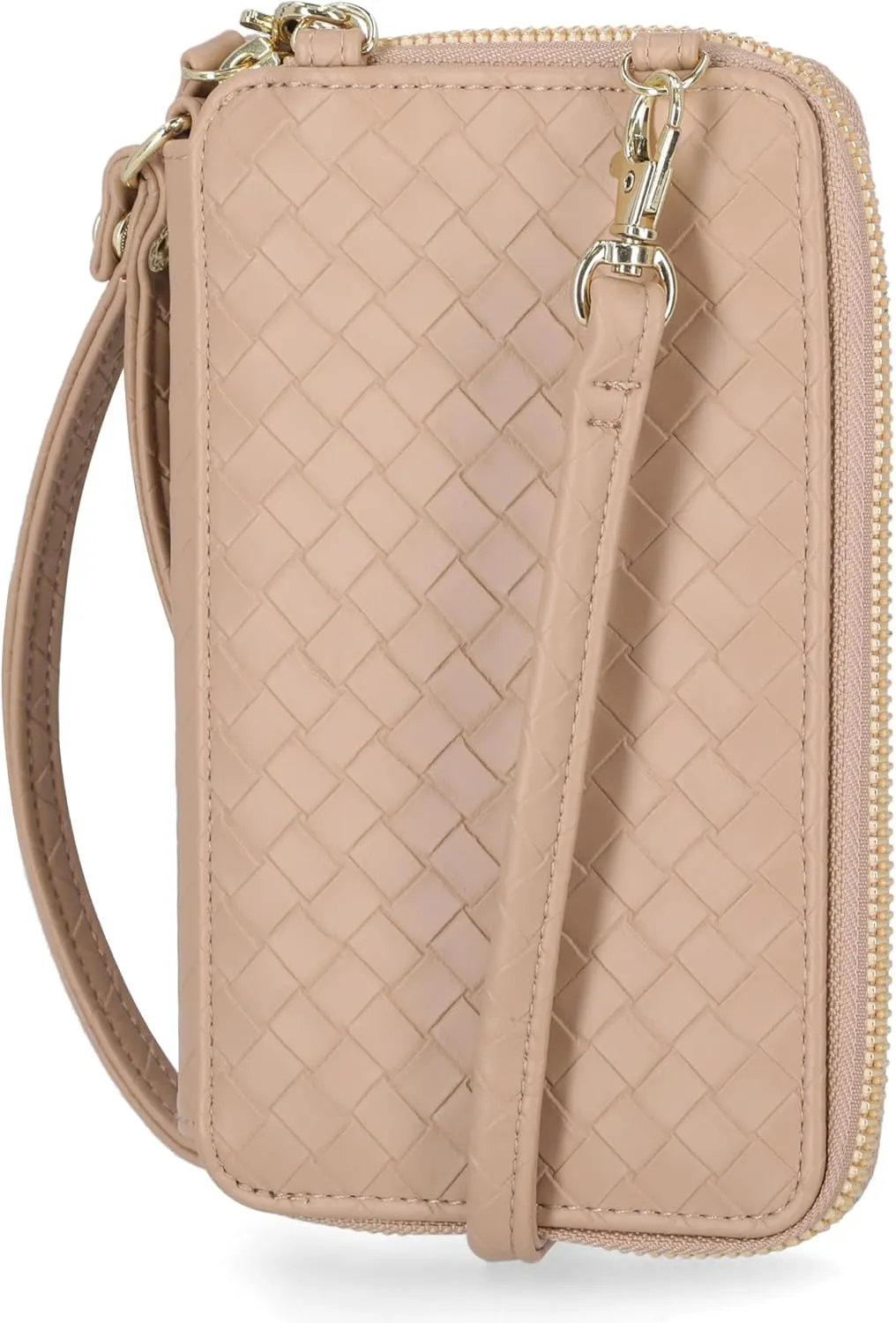Mundi Jacqui RFID Crossbody Wallet for Women, Vegan Leather Small Travel Handbag with Phone Holder, Compact Organizer with Card Slots and Adjustable Strap, Vacation Purse in Taupe